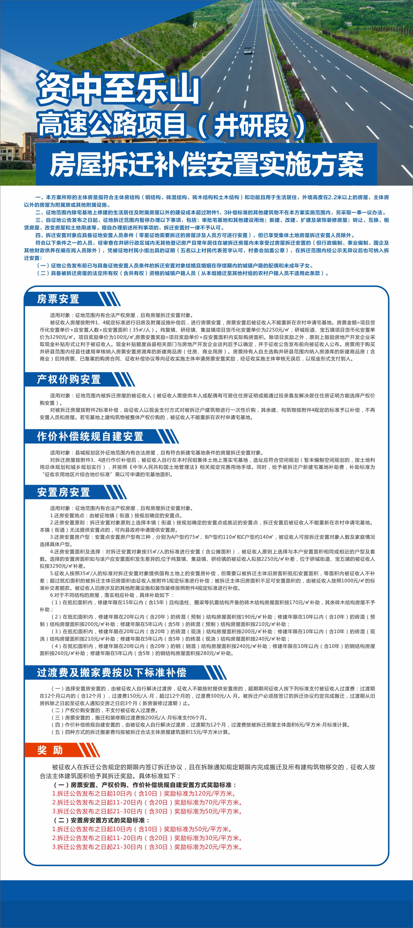 政策解讀：《資中至樂(lè)山高速公路項(xiàng)目（井研段）房屋拆遷補(bǔ)償安置實(shí)施方案》